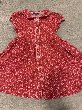 Rachel Riley Girls' Red Floral Button-Front Dress